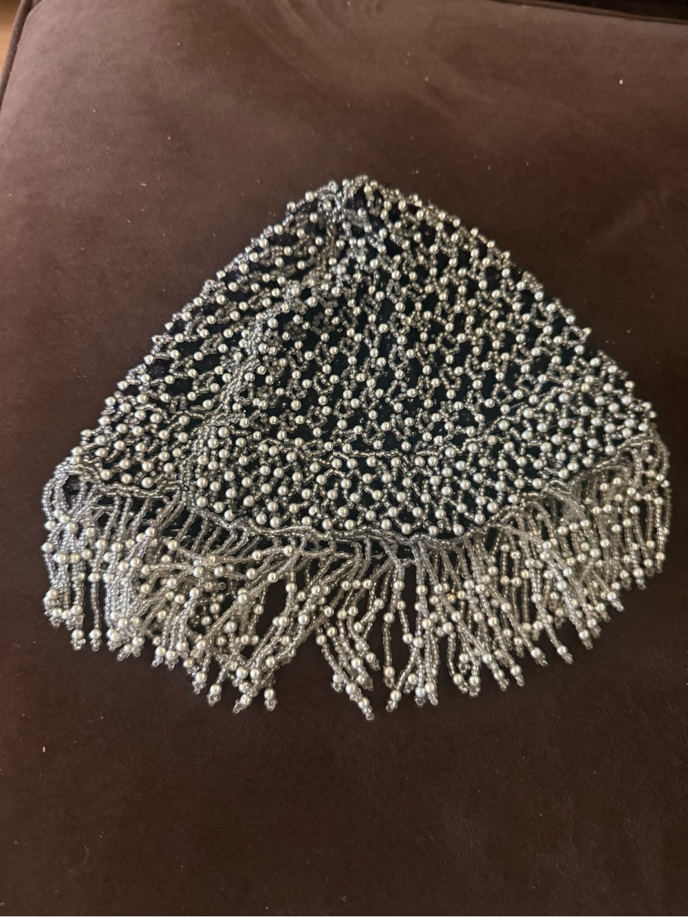 Vintage Beaded Fringe Evening Beaded Hat - Black & Silver